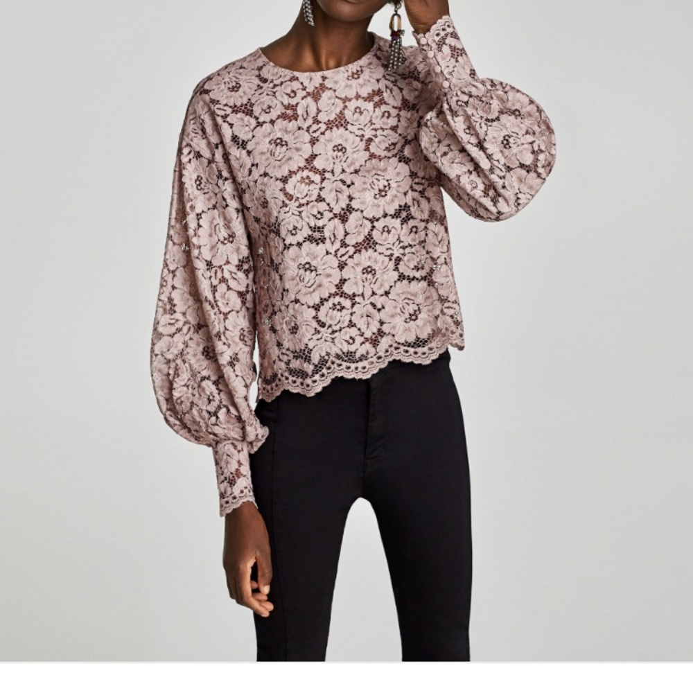 Zara Romantic Faded Lace Long Sleeve Blouse